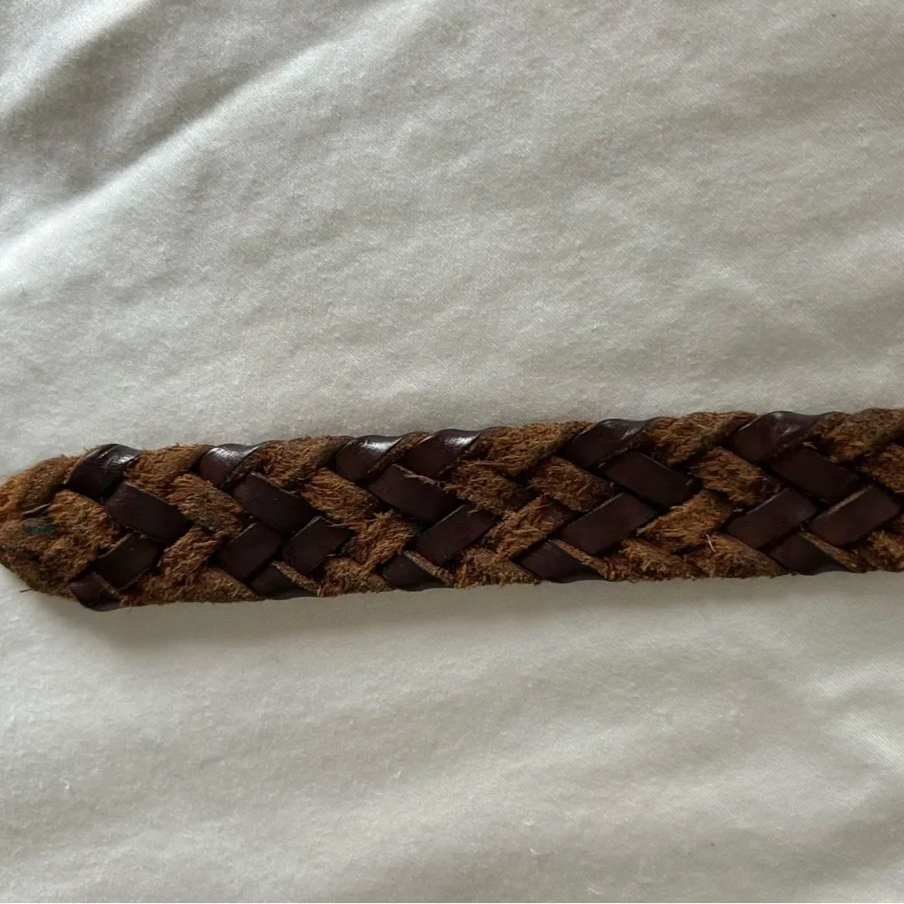 Men's Brown Multigrain Argentina Cowhide Braided Leather Belt Two Toned Size 44